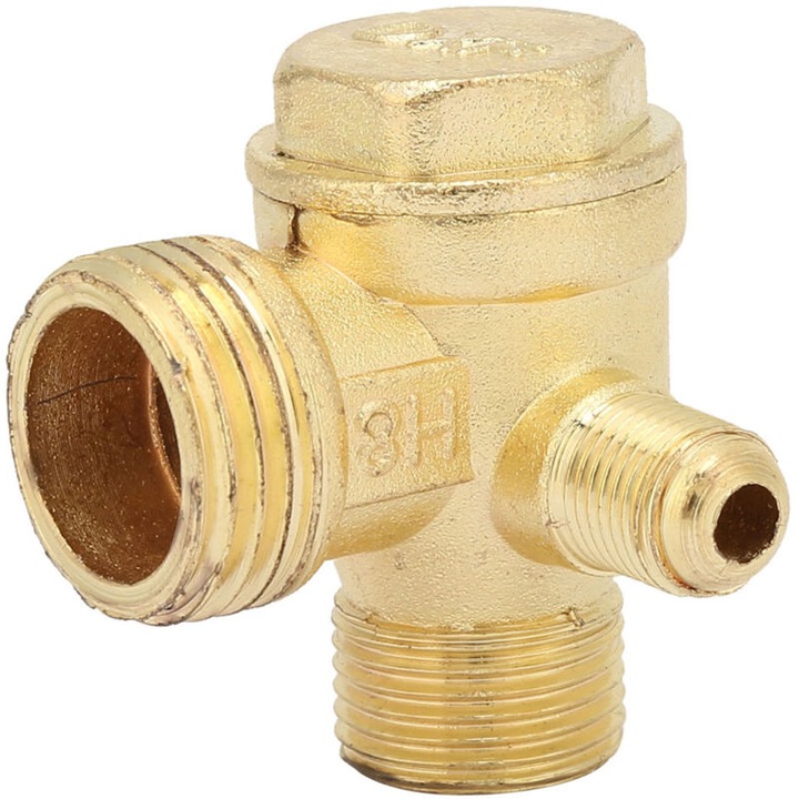 Kompresszor visszacsapó szelep, cinkötvözet, arany színű, 42x39mm, 1/2" 3/8" menet