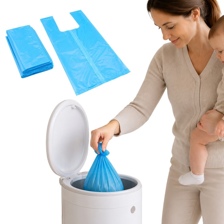 10 db illatosított zsák szett használt pelenkákhoz FreshNappy - Semlegesíti a kellemetlen szagokat, Higiénikus, Univerzális, Bármilyen mérethez, Könnyű záródás, Ideális otthonra és utazáshoz, Kék