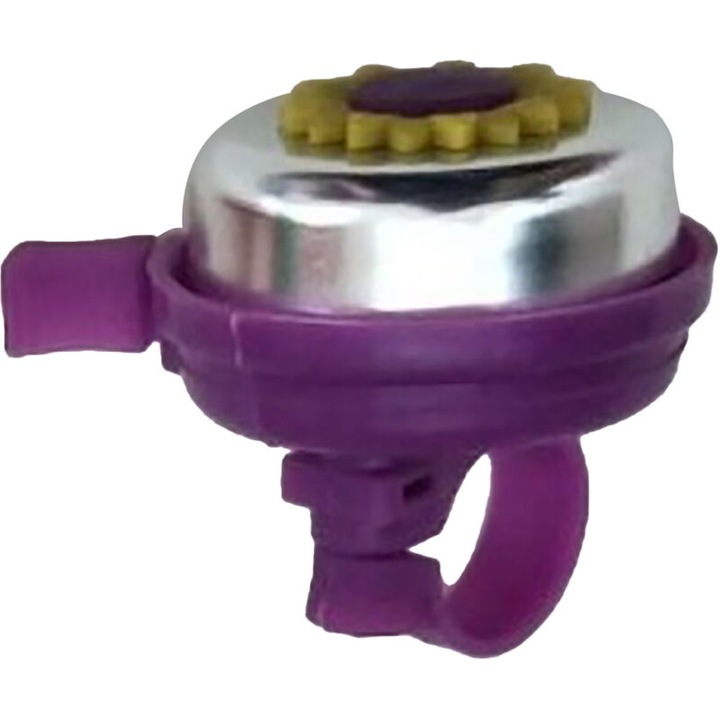 Sonerie bicicleta copii, floare, sunet clar, mov, 25.4mm