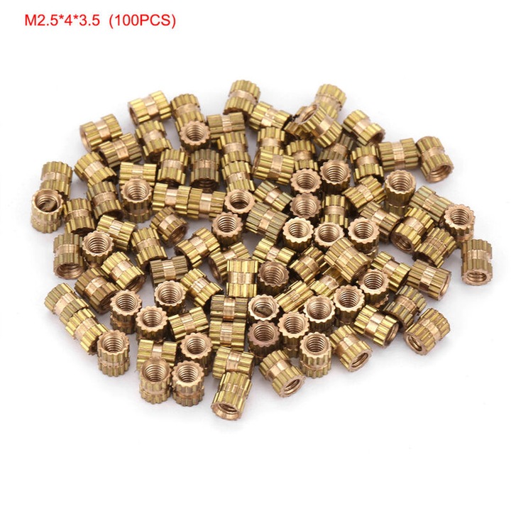 Set inserturi filetate din alama M2.5x3-8x3.5 mm, diverse dimensiuni, 50-100 bucati
