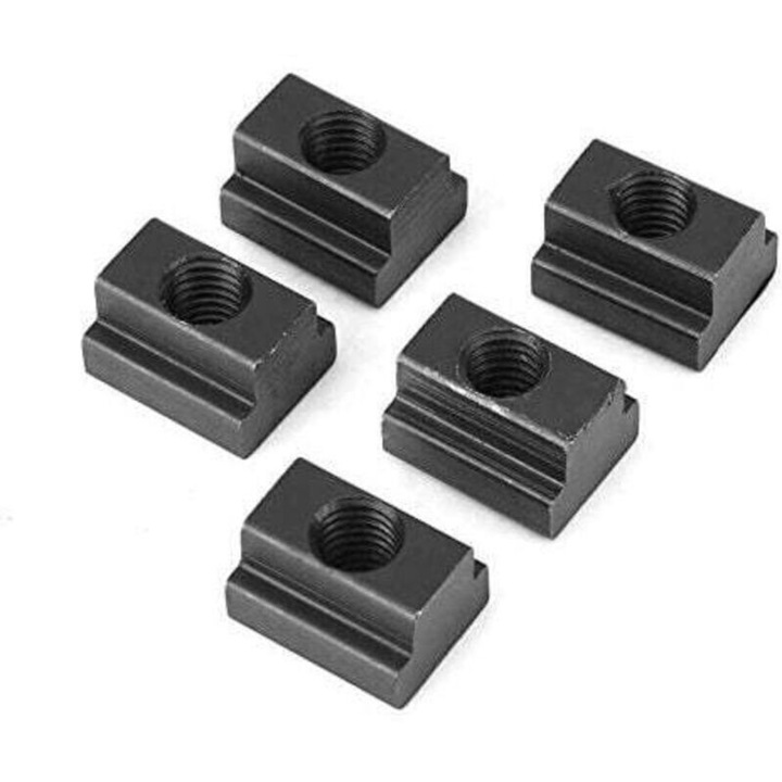 Set 5 piulite T-slot, otel 45 grade, oxid negru, M8 M10, 10x1cm