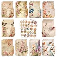 Set de hartie de scris cu plicuri, Axroad Mall, Set de papetarie si plicuri vintage, Set creativ cu 50 scrisori si 50 plicuri, 60 autocolante, 10 modele, Petrecere de nunta, Invitatii de afaceri, Material de calitate, 14*21 cm, 11*14.5 cm, Multicolor