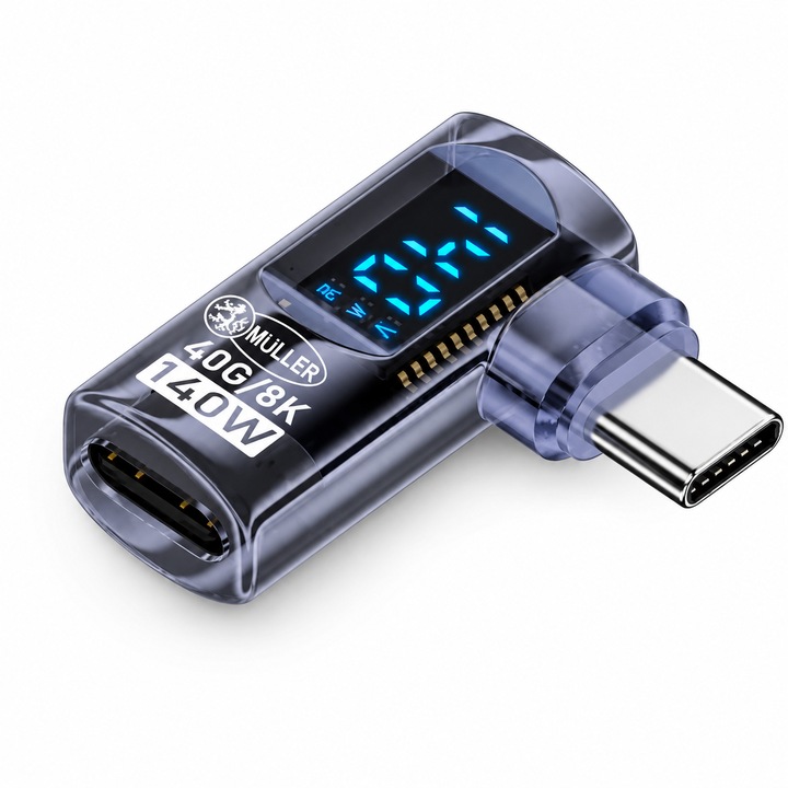 Müller® USB-C–USB-C adapter, 140W 5A, adatátvitel 40Gbps, videó 8K/60Hz, gyorstöltés, kompatibilis minden USB-C eszközzel