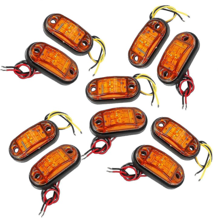 Set 10 lumini laterale LED, oval, galben, 10x3cm