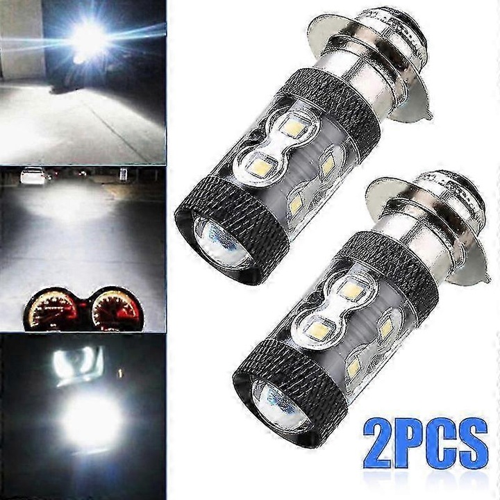 P15D LED motorkerékpár izzó 6500K fehér 7.5W 2 db-os készlet 12V plug and play