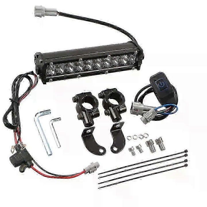 Bara LED 60W pentru motocicleta, kit montaj cu suport, comutator si cablaj, negru, pentru ghidon 7/8" si moto off-road, FG123K0225-260803-1022