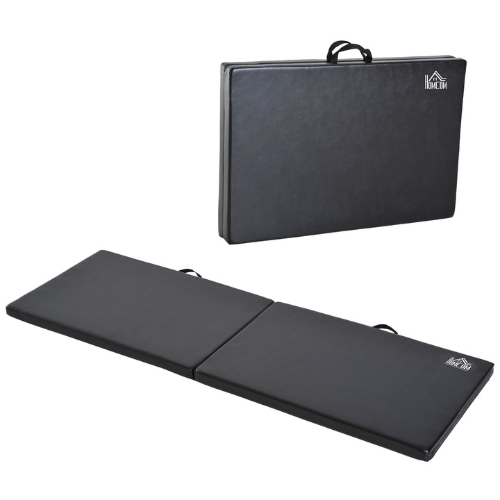 Saltea de gimnastica pliabila, HOMCOM, PU, EPE，180x60x5 cm, Negru