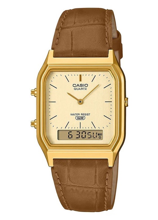 Casio női óra AQ-230EGL-9AEF, világos sárga, műanyag tok, kvarc szerkezet, 30x39x8, 5mm