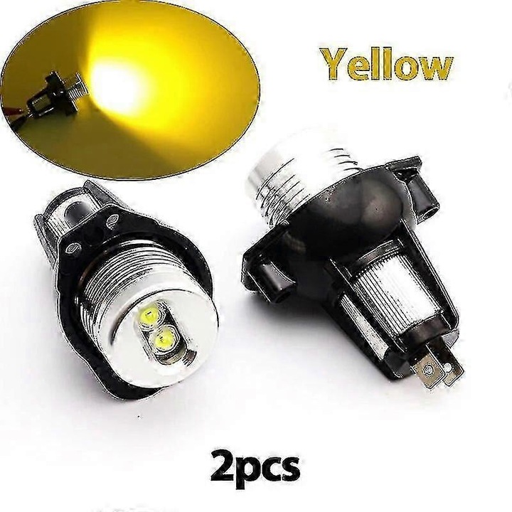 Becuri LED Angel Eyes 20W, alb, rosu, galben, albastru, verde, 6000K, aluminiu, set pentru BMW E90 E91 2005-2008