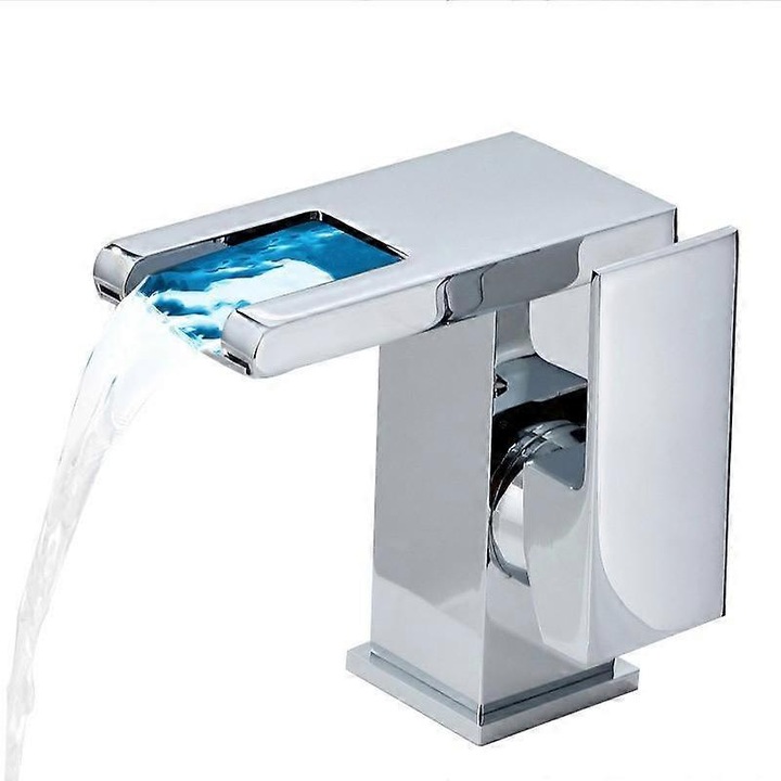 LED mosdó csaptelep, OEM, színváltós, rozsdamentes acél, 35cm