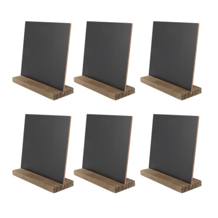 Set 6 table mini din lemn cu suport, negru, 15x12.5cm