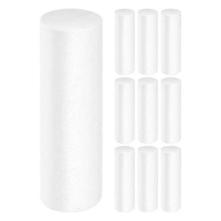 Set 10 cilindri spuma polistiren alb 12.5x3.5x3.5cm decor Craciun DIY