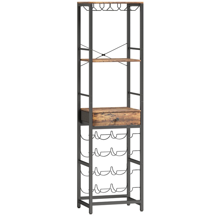 Suport pentru vin, HOMCOM, PAL, Metal, 40 x 30 x 148 cm, Maro Rustic