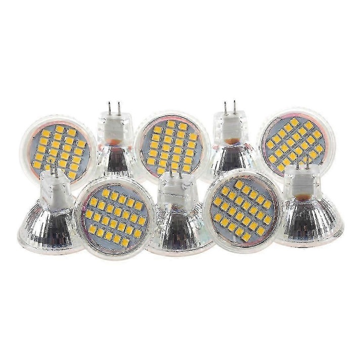 10 db MR11 GU4 spot izzó készlet, 24 LED, meleg fehér, 1W, 12V