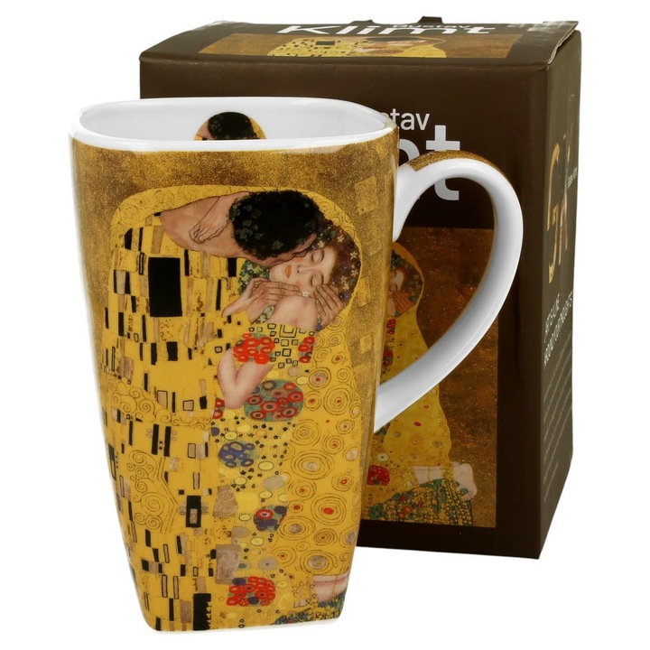 Cana Cafea Ceai, Duo, The Kiss Classic, Patrata Din Portelan Fin, Finisaj Lucios, Compatibila Cu Masina De Spalat Vase Si Cuptorul Cu Microunde, Stil Clasic Elegant, Design Artistic Pentru Casa, Cadou Deosebit, 650 ml