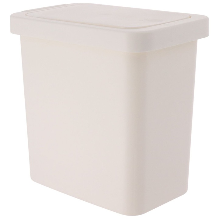 Szemeteskuka, Tendance, Téglalap alakú fedéllel, Tartós, könnyű műanyagból, Szagvédelem, Modern minimalista design, Ideális fürdőszobába, konyhába, irodába, szűk helyekre, Könnyen tisztítható felület, Fehér, 8 l