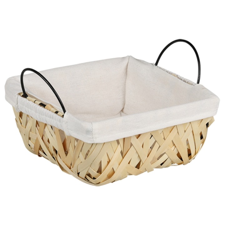 Cos Paine, Kesper, Impletit Din Rachita Cu Husa Textila, Pentru Servire Si Depozitare Fructe, Material Lavabil La 30 Grade, Ideal Pentru Masa Bucatarie Sufragerie, Organizator Gustari Cu Aspect Natural, Maro/Alb, 23x20x14 cm
