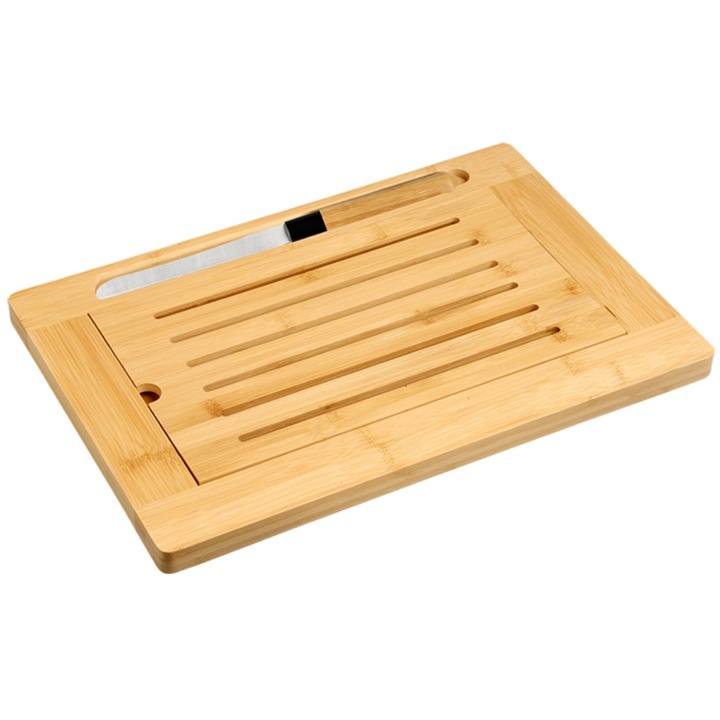 Tocator Paine Bambus, Kesper, Cu Cutit Si Tava Pentru Firimituri, Canale Pentru Taiere Curata, Pastreaza Blatul Curat, Taiere Confortabila Si Preciza, Constructie Stabila Si Durabila, Aspect Natural Elegant, Ideal Pentru Bucatarie, Maro