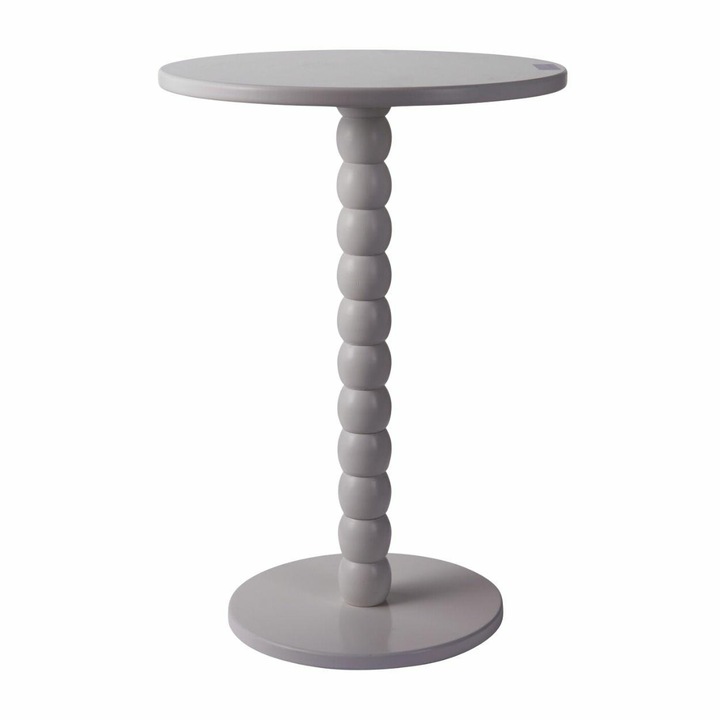 Masa Cafea Decorativa, HowHomely, Masa Rotunda Auxiliara Din Lemn De Pin Si MDF Cu Picior Central Tip Coloana Sculptata, Structura Stabila Si Usoara Pentru Langa Canapea Sau Pat, Stil Scandi, Modern Sau Minimalist, 35x50 cm, Alb