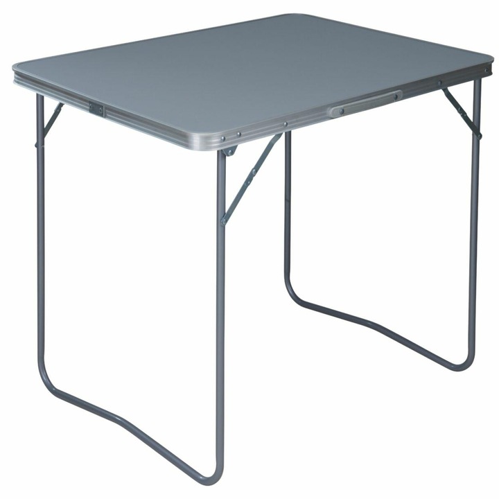 Masa Camping Pliabila, HowHomely, Masa Turistica Cu Blat Din MDF Rezistent La Intemperii Si Cadru Metalic Stabil Cu Margini Din Aluminiu, Maner Ergonomic Pentru Transport Si Pliere Rapida, Capacitate 30 kg, Stil Modern, 80x60x69 cm, Gri
