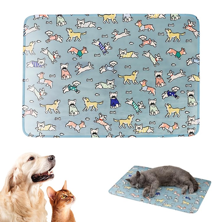 Covoras auto-racitor specific pentru animale de companie, activat prin presiune, nu necesita apa, covoras mare impermeabil, previne insolatia, potrivit atat pentru utilizare in interior, cat si in exterior, va mentine racoros (60 * 45 cm)