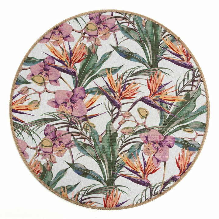 Suport Farfurie, EUROFIRANY, Model HOPE Motiv Floral, Design Modern Si Boho, Protejeaza Masa, Rezistent La Murdarie, Curatare Usoara, Ideal Pentru Sufragerie Si Bucatarie, Elegant Si Durabil, Diametru 38 cm, Verde/Violet