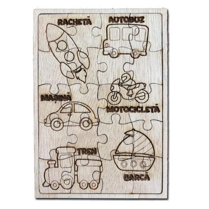 ArtemisGift fa jármű puzzle, gyerekeknek, színezhető, 20 x 15 cm