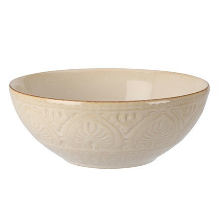 Bol Din Gresie, Koopman, Bol Cu Model In Relief Cu Frunze Pentru Servire Mancaruri, Supe Sau Salate, Structura Practica Si Decorativa, Ideala Pentru Masa, Design Elegant, Rezistent Si Usor De Curatat, Finisaj Atractiv, 650 ml, Bej