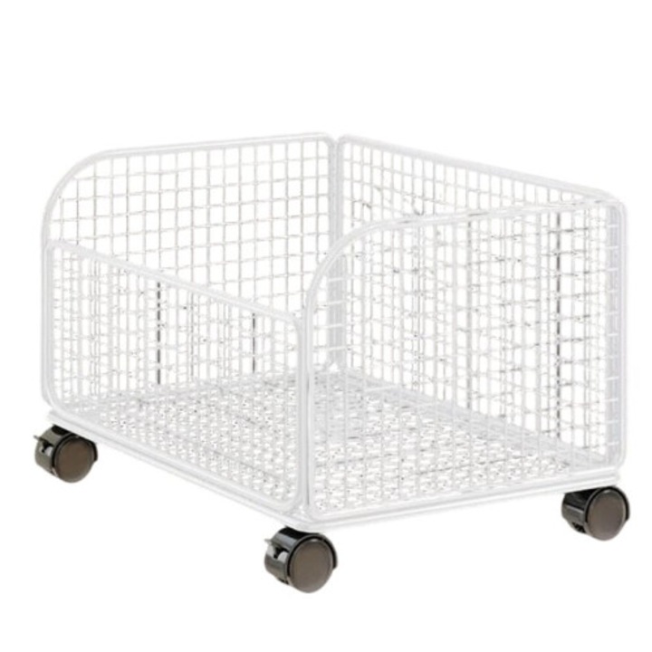 Organizator mobil documente, metal, alb, cu roti blocabile, compact