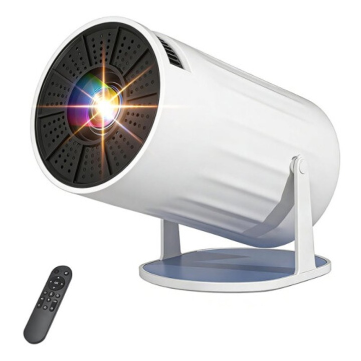 Преносим проектор 4K 1080P WiFi 6 Bluetooth 5.2, въртящ се на 180 градуса, бял, 0.5кг