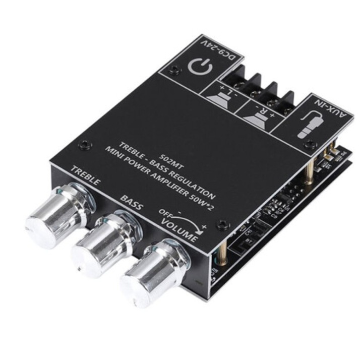 Bluetooth erősítő panel 2x50W basszus és magas hangszín szabályzással 502MT