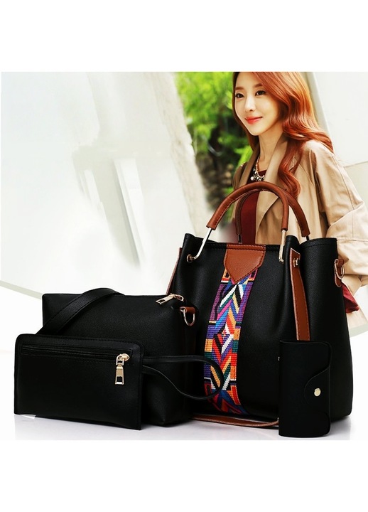 LUXWTB 4 részes női táska szett PU új: kézitáska/bevásárlótáska, crossbody táska, pénztárca és kártyatartó, cipzáras záródás, nagy kapacitás – ideális mindennapi használatra és ünnepi ajándéknak