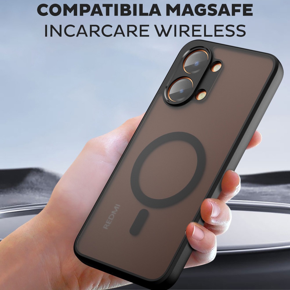 Husa pentru Xiaomi Poco X8 Pro Max Daden® PureFrost MagSafe, Incarcare wireless, Protectie sporita, Anti-amprenta, Negru fumuriu