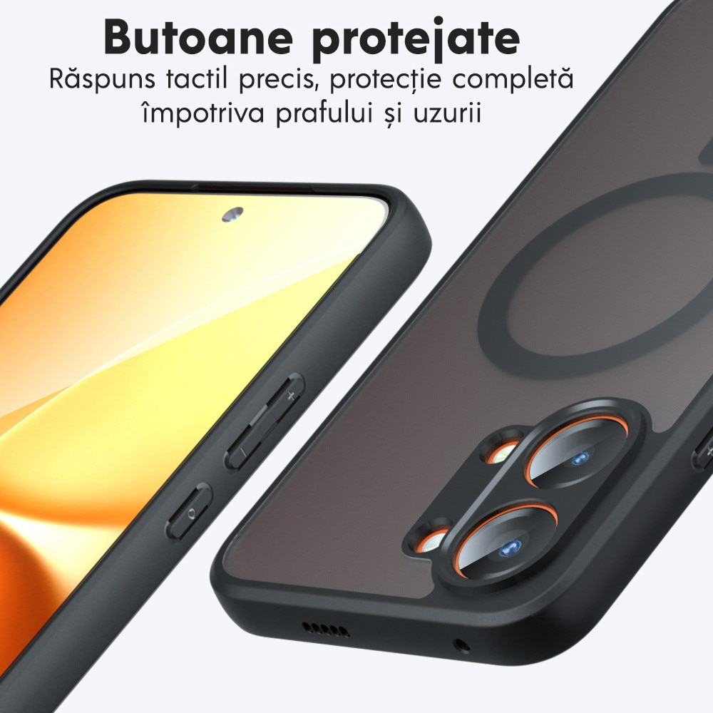 Husa pentru Xiaomi Poco X8 Pro Max Daden® PureFrost MagSafe, Incarcare wireless, Protectie sporita, Anti-amprenta, Negru fumuriu