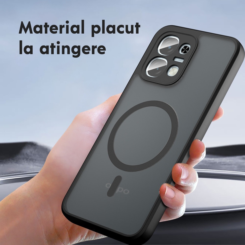 Husa pentru Oppo A6 Pro 4G / A6 Pro 5G Daden® PureFrost MagSafe, Incarcare wireless, Protectie sporita, Anti-amprenta, Negru fumuriu
