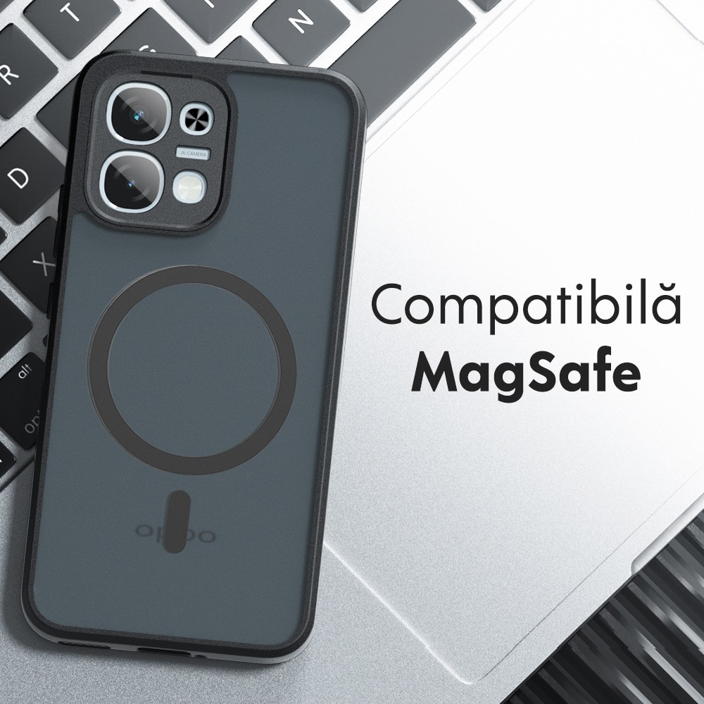 Husa pentru Oppo A6 Pro 4G / A6 Pro 5G Daden® PureFrost MagSafe, Incarcare wireless, Protectie sporita, Anti-amprenta, Negru fumuriu