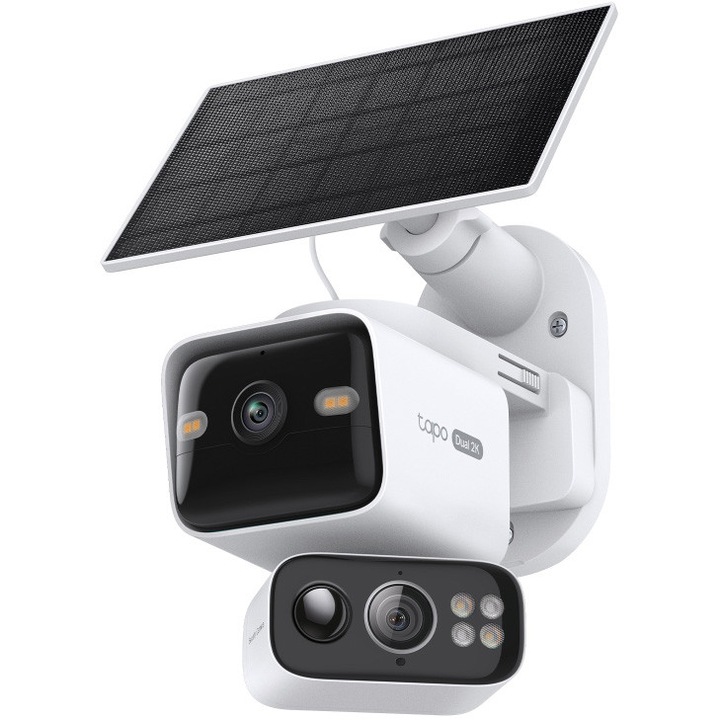 Kit camera de supraveghere Wireles duala cu panou solar TP-Link Tapo C645D KIT cu Pan/Tilt 360 grade, 3 +3 MP, 3K, ultra-wide 165°, Vivid Full-Color Night Vision, Detectie AI, Two-Way Audio, IP65