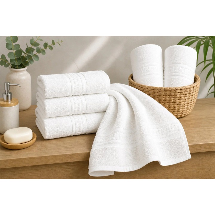 Кърпа за баня HoReCa за ръце 30x50 см 100% памук, Greek Border 500 грама/кв.м, Alpine White
