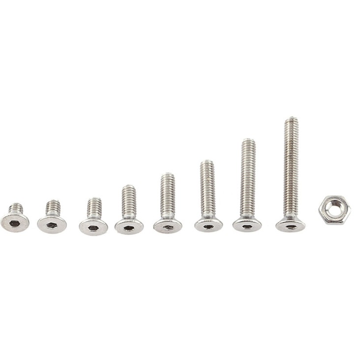 Set suruburi si piulite inox A2 M2.5, 300 piese, cap plat cilindric bombat, diverse lungimi