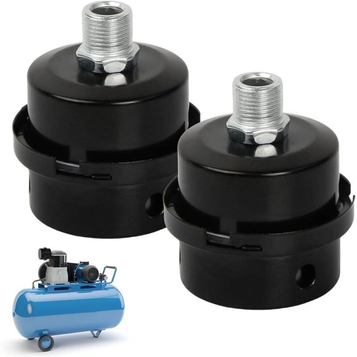 Filtru aer compresor set 2 piese metalic negru 3/8x16mm cu silentios