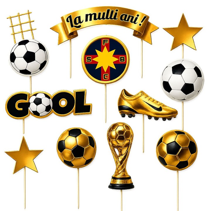 Set toppere tort FOTBAL-CUPA MONDIALA, DecoParty, 11 figurine, carton, suporti din lemn inclusi