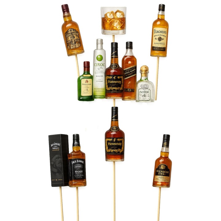 Set toppere tort WHISKEY, DecoParty, 7 figurine, carton, suporti din lemn inclusi