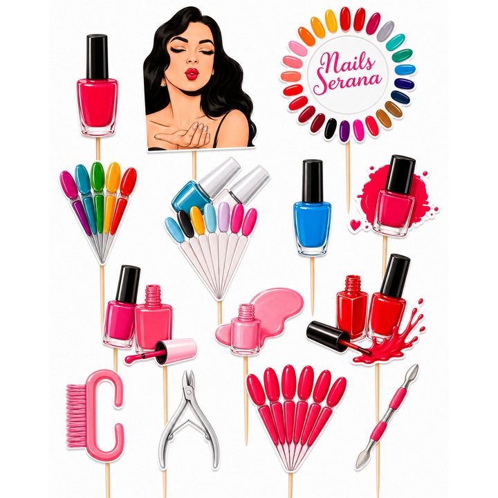 Set toppere tort MESERIE - MANICHIURISTA, DecoParty, 14 figurine, carton, suporti din lemn inclusi