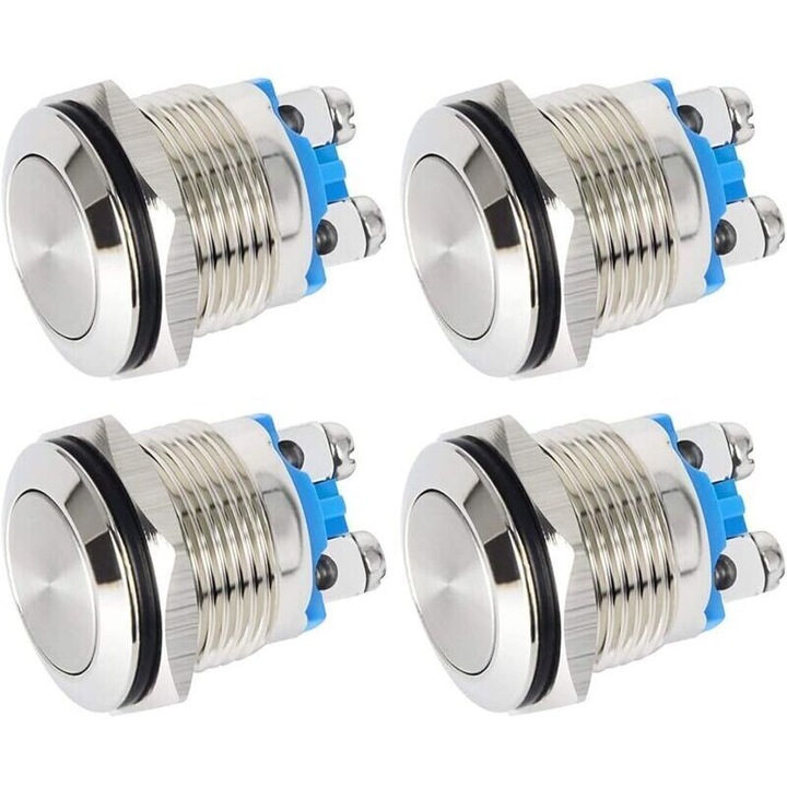4 db zárható fém nyomógomb készlet, 16mm, rozsdamentes acél, vízálló, 3A, multivoltos