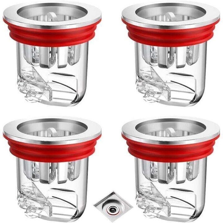Set 4 valve de scurgere transparent, ABS, etansare variabila, 3.2x4.4cm, pentru baie si bucatarie