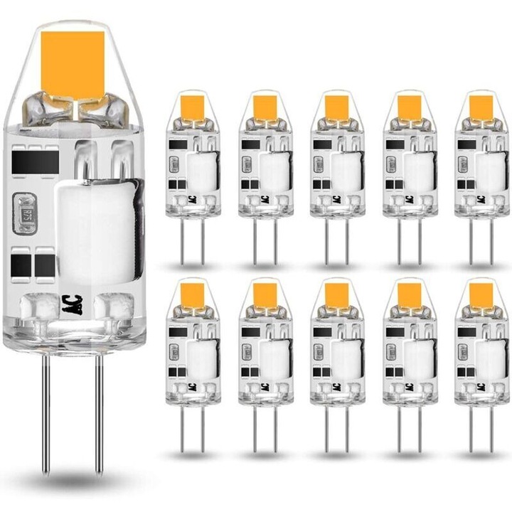 Комплект от 10 LED крушки G4 2W, топло бяло, 33x11mm, 200lm, димируеми, 12V AC/DC