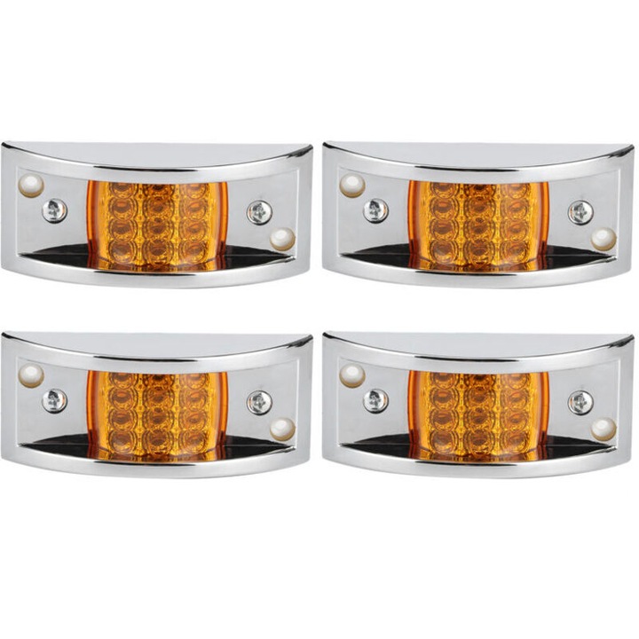 Set 4 lumini laterale, 12 LED, crom, 12.2x5x4cm, galben, IP65