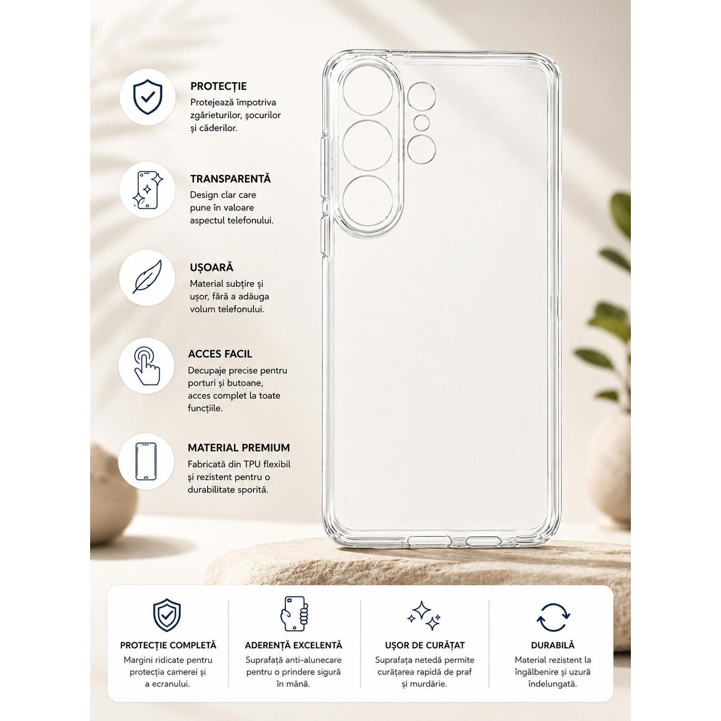Husa protectie Mat-Tech compatibila cu Samsung Galaxy S26 Ultra, Anti-soc, 2MM, Protectie Camera, Decupaje Precise, Rezistenta la impact, Margini ridicate pentru protectia ecranului, Transparenta
