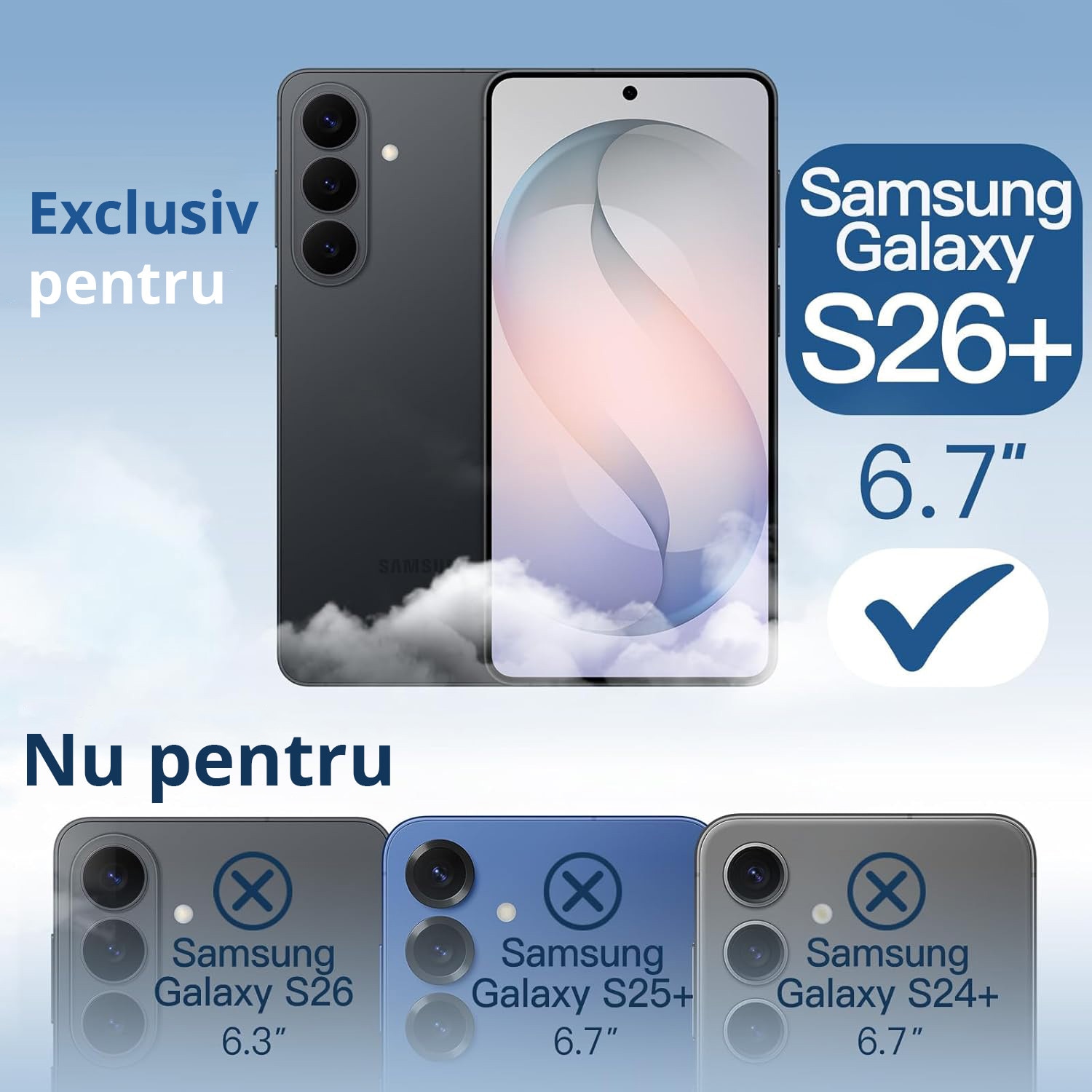 Husa antisoc pentru Samsung Galaxy S26 PLUS, transparenta, bumper negru, compatibila wireless charging