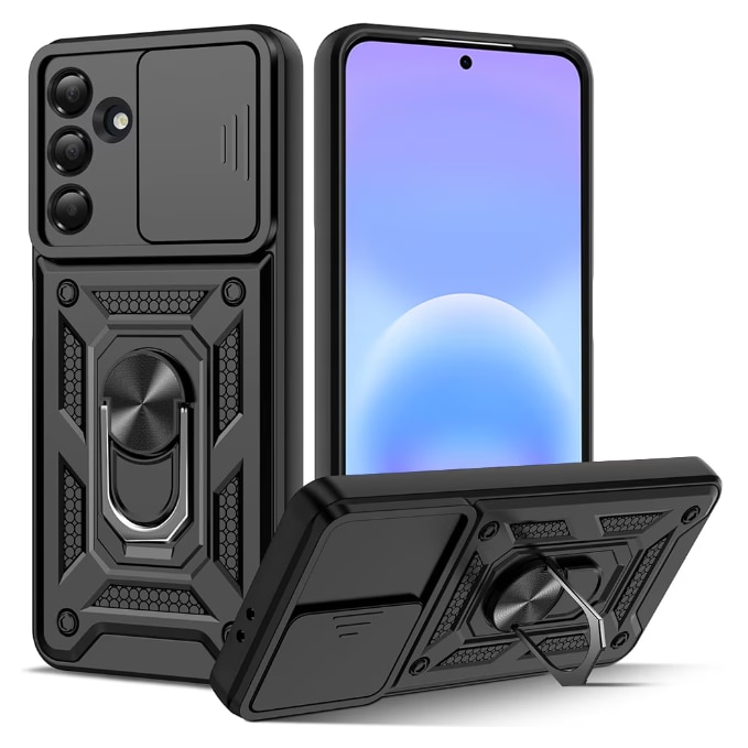 Husa telefon Mat-Tech compatibila cu Samsung Galaxy A57, Protectie Camera, Inel, Magnet, Anti-Shock, Rugged Protection, Negru